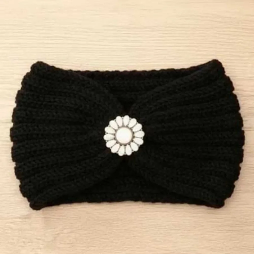 Ladies Black Beaded Knitted Winter Headband